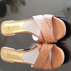 Michael Kors leather/wood sole Sandals